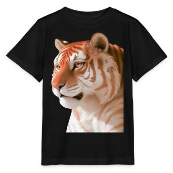 Floraler Tiger mit Blumen Kopfschmuck Ai-Art - Stanley/Stella Kinder T-Shirt MINI CREATOR  - Schwarz - Vorne - Mikhail (115cm)