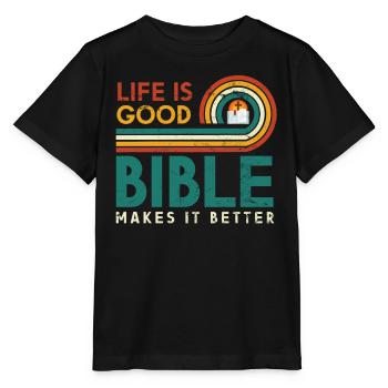 La vie est bonne, la Bible la rend meilleure - T-shirt bio MINI CREATOR Stanley/Stella Enfant - noir - Devant - Mikhail (115cm)