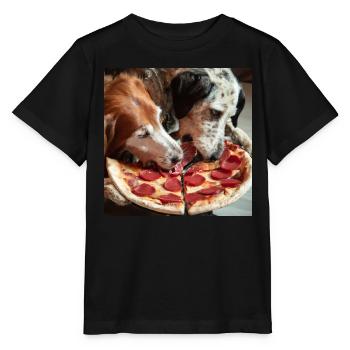 Deux chiens mangeant de la pizza salami - T-shirt bio MINI CREATOR Stanley/Stella Enfant - noir - Devant - Mikhail (115cm)