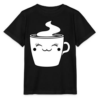 face cup sweet cute female hot coffee - Stanley/Stella MINI CREATOR Kids’ T-Shirt - black - Front - Mikhail (115cm)