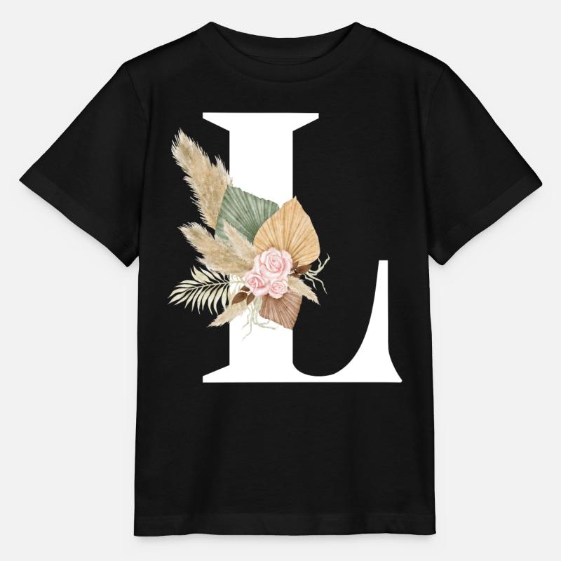 Buchstabe L geblümt - Stanley/Stella Kinder T-Shirt MINI CREATOR  - Schwarz