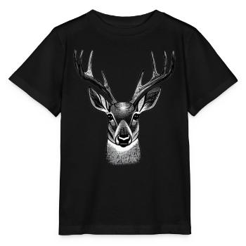 Hirschkopf im Herbst Hirsch Geweih Bock Reh Kitz - Stanley/Stella Kinder T-Shirt MINI CREATOR  - Schwarz - Vorne - Mikhail (115cm)