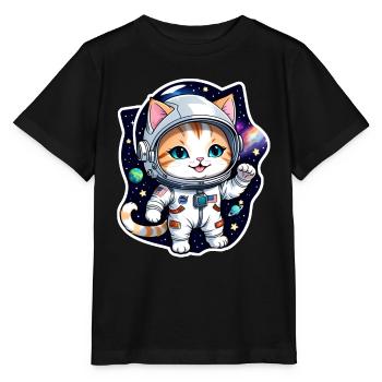 Astronaut Katze - Weltraum - Stanley/Stella Kinder T-Shirt MINI CREATOR  - Schwarz - Vorne - Mikhail (115cm)