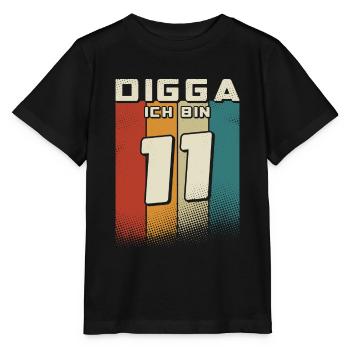 Digga ich bin 11 Jahre Junge 11. Geburtstag Retro - Stanley/Stella Kinder T-Shirt MINI CREATOR  - Schwarz - Vorne - Mikhail (115cm)