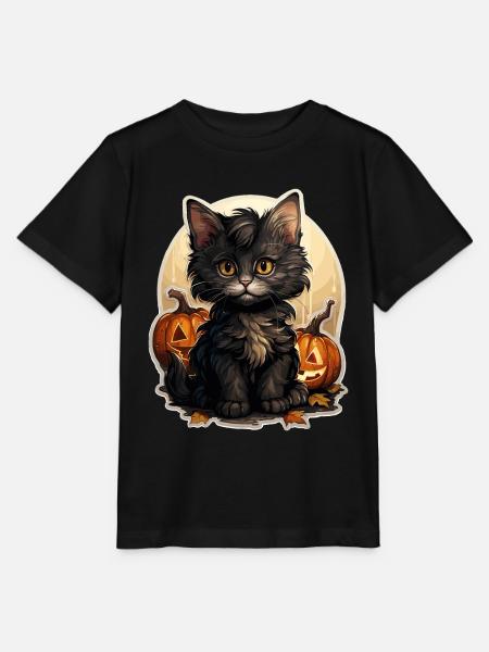 Cat with pumpkin on Halloween - Stanley/Stella MINI CREATOR Kids’ T-Shirt - black