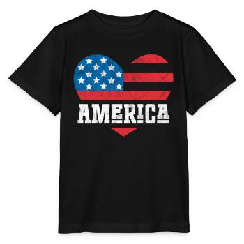 Amerika Flagge Herz - Stanley/Stella Kinder T-Shirt MINI CREATOR  - Schwarz - Vorne - Mikhail (115cm)