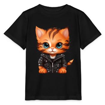 Baby cat in leather jacket - Stanley/Stella MINI CREATOR Kids’ T-Shirt - black - Front - Mikhail (115cm)