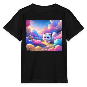 Un chat d’anime mignon dans un jardin de nuages coloré - T-shirt bio MINI CREATOR Stanley/Stella Enfant - noir - Devant - Mikhail (115cm)