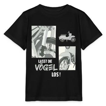 Lasst die Vögel los Moped Mofa Mopedfahrer - Stanley/Stella Kinder T-Shirt MINI CREATOR  - Schwarz - Vorne - Mikhail (115cm)