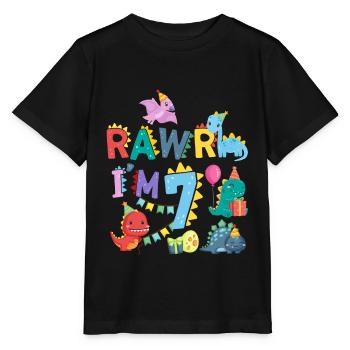 Rawr Je suis 7 | | de dinosaures Rawr 7ème anniversaire - T-shirt bio MINI CREATOR Stanley/Stella Enfant - noir - Devant - Mikhail (115cm)