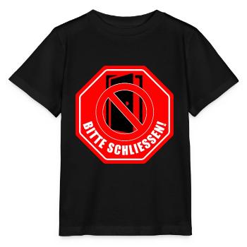 Tuer schliessen bitte | Tür schließen bitte - Stanley/Stella Kinder T-Shirt MINI CREATOR  - Schwarz - Vorne - Mikhail (115cm)