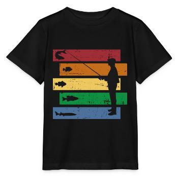 Vintage Retro Angler Fischen Angeln Angel Fischer - Stanley/Stella Kinder T-Shirt MINI CREATOR  - Schwarz - Vorne - Mikhail (115cm)