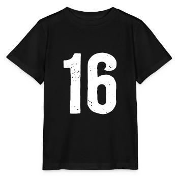 16 Zahlen Weiß - Stanley/Stella Kinder T-Shirt MINI CREATOR  - Schwarz - Vorne - Mikhail (115cm)