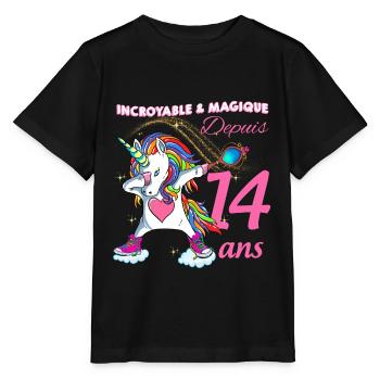 Incroyable et Magique Depuis 14 ans Licorne - T-shirt bio MINI CREATOR Stanley/Stella Enfant - noir - Devant - Mikhail (115cm)