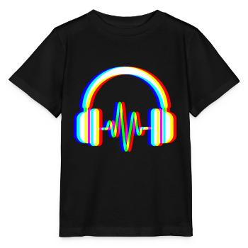 Casque Glitch – Ondes Sonores - T-shirt bio MINI CREATOR Stanley/Stella Enfant - noir - Devant - Mikhail (115cm)