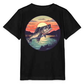 fishing pike-perch at sunset - Stanley/Stella MINI CREATOR Kids’ T-Shirt - black - Front - Mikhail (115cm)