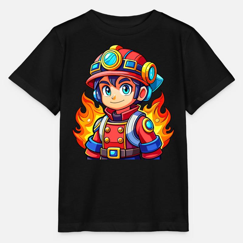 Héros en rouge le pompier - T-shirt bio MINI CREATOR Stanley/Stella Enfant - noir