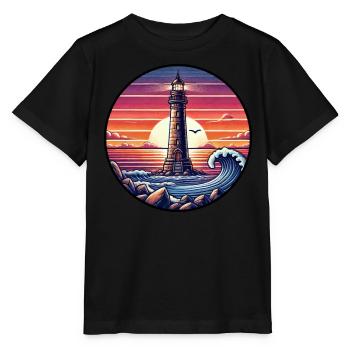 Leuchtturm Sonnenuntergang Ozean Meer Romantik - Stanley/Stella Kinder T-Shirt MINI CREATOR  - Schwarz - Vorne - Mikhail (115cm)