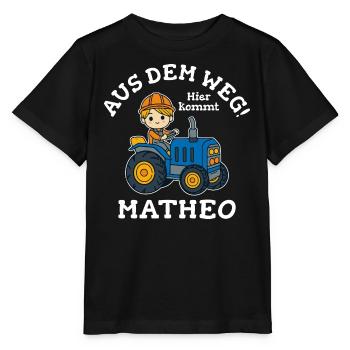 Matheo Vorname Traktor - Stanley/Stella Kinder T-Shirt MINI CREATOR  - Schwarz - Vorne - Mikhail (115cm)