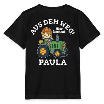 Paula Name Traktor - Stanley/Stella Kinder T-Shirt MINI CREATOR  - Schwarz - Vorne - Mikhail (115cm)