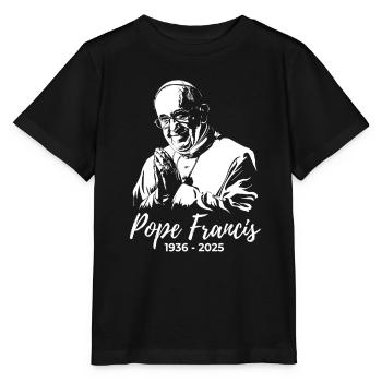 Papst Franziskus faltet die Hände und betet - Stanley/Stella Kinder T-Shirt MINI CREATOR  - Schwarz - Vorne - Mikhail (115cm)