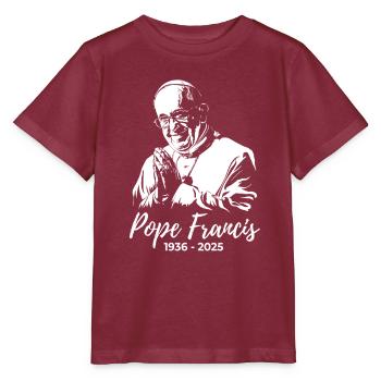 Le pape François croise les mains et prie - T-shirt bio MINI CREATOR Stanley/Stella Enfant - bordeaux - Devant - Kain (125cm)