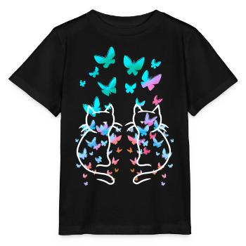 80er Retro Katzen Katze Teenie Schmetterlinge Kind - Stanley/Stella Kinder T-Shirt MINI CREATOR  - Schwarz - Vorne - Mikhail (115cm)