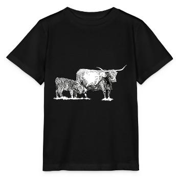 Hochlandrind mit Kalb - Stanley/Stella Kinder T-Shirt MINI CREATOR  - Schwarz - Vorne - Mikhail (115cm)