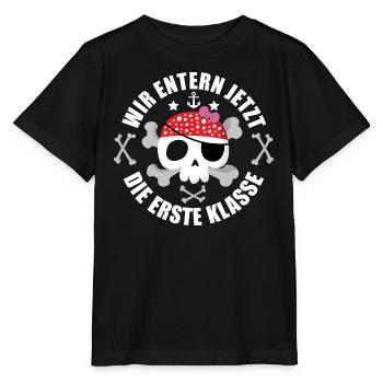 Einschulung 1.Klasse Piraten Design Mädels - Stanley/Stella Kinder T-Shirt MINI CREATOR  - Schwarz - Vorne - Mikhail (115cm)