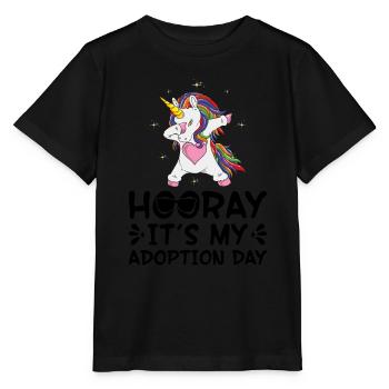 Hourra, aujourd’hui est mon jour d’adoption - T-shirt bio MINI CREATOR Stanley/Stella Enfant - noir - Devant - Mikhail (115cm)