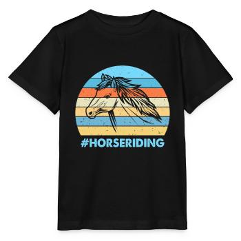 Horseback Riding Colorful Sunset Background Horse - Stanley/Stella MINI CREATOR Kids’ T-Shirt - black - Front - Mikhail (115cm)