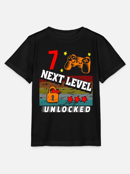 7th birthday level unlocked - Stanley/Stella MINI CREATOR Kids’ T-Shirt - black
