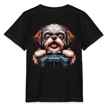 Dog gamers, Dog game freak shih tzu - T-shirt bio MINI CREATOR Stanley/Stella Enfant - noir - Devant - Mikhail (115cm)