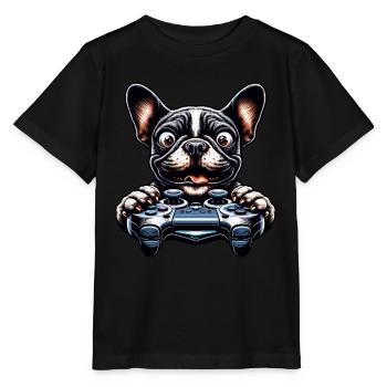 Bouledogue français et passionnés de jeux vidéo - T-shirt bio MINI CREATOR Stanley/Stella Enfant - noir - Devant - Mikhail (115cm)