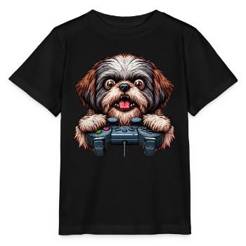 Dog gamers, Dog game freak shih tzu - T-shirt bio MINI CREATOR Stanley/Stella Enfant - noir - Devant - Mikhail (115cm)