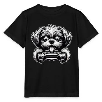 Crazy Shih Tsu chien gamefreak gamers - T-shirt bio MINI CREATOR Stanley/Stella Enfant - noir - Devant - Mikhail (115cm)