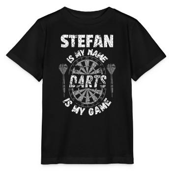 Personalised Darts T-Shirt for Stefan - Stanley/Stella MINI CREATOR Kids’ T-Shirt - black - Front - Mikhail (115cm)