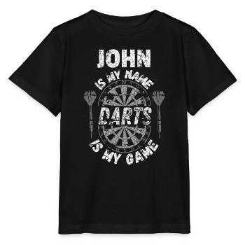 T-shirt de fléchettes personnalisé pour John - T-shirt bio MINI CREATOR Stanley/Stella Enfant - noir - Devant - Mikhail (115cm)