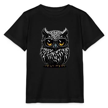 Weise Laune: Die bebrillte Eule Illustration - Stanley/Stella Kinder T-Shirt MINI CREATOR  - Schwarz - Vorne - Mikhail (115cm)