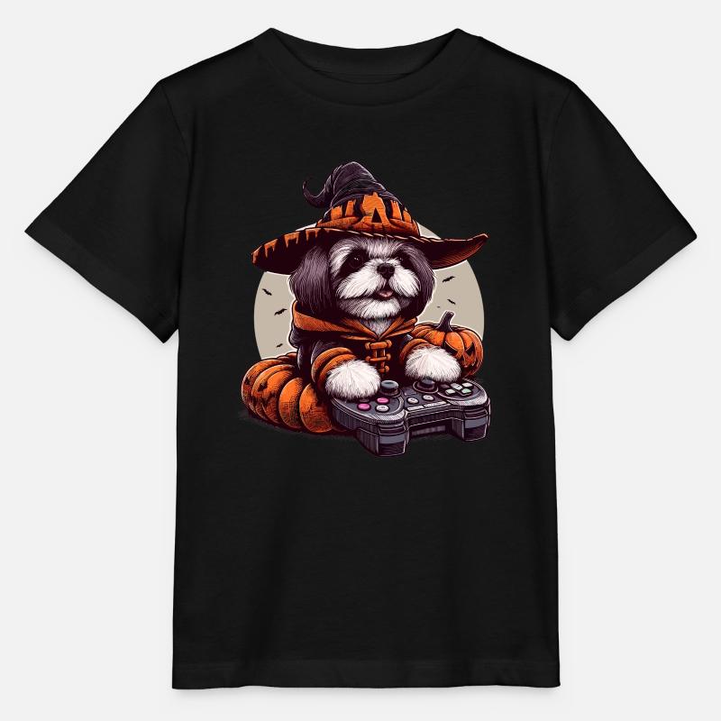 Halloween Shih Tzu Hund Zauberer Gamer - Stanley/Stella Kinder T-Shirt MINI CREATOR - Schwarz