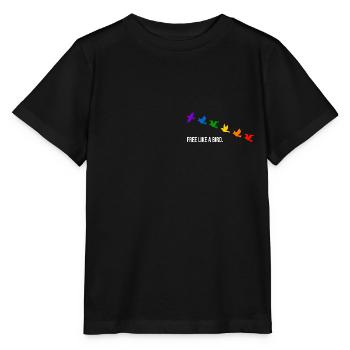 Free like a bird, in rainbow colors - White - Stanley/Stella MINI CREATOR Kids’ T-Shirt - black - Front - Mikhail (115cm)