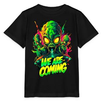 We are comming Aliens - Stanley/Stella Kinder T-Shirt MINI CREATOR  - Schwarz - Vorne - Mikhail (115cm)