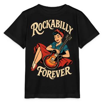 Femme du renouveau du rockabilly avec guitare - T-shirt bio MINI CREATOR Stanley/Stella Enfant - noir - Devant - Mikhail (115cm)