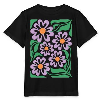 Motif floral violet Boho Flora - T-shirt bio MINI CREATOR Stanley/Stella Enfant - noir - Devant - Mikhail (115cm)