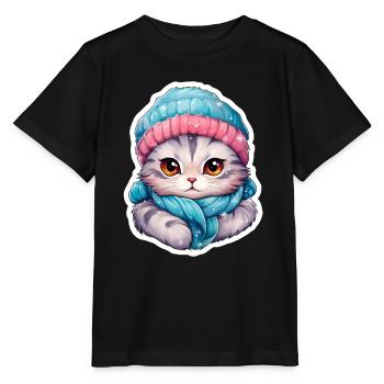 Cat with hat and scarf - Stanley/Stella MINI CREATOR Kids’ T-Shirt - black - Front - Mikhail (115cm)