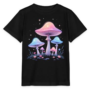 Magic Mushrooms - Mystical Forest Art - Stanley/Stella MINI CREATOR Kids’ T-Shirt - black - Front - Mikhail (115cm)