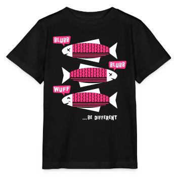 Be Different - Fische - Blubb - Be yourself - 3C - Stanley/Stella Kinder T-Shirt MINI CREATOR  - Schwarz - Vorne - Mikhail (115cm)