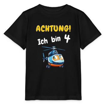 Achtung! Ich bin 4 Hubschrauber Geburtstagsshirt - Stanley/Stella Kinder T-Shirt MINI CREATOR  - Schwarz - Vorne - Mikhail (115cm)