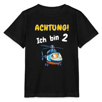 Achtung! Ich bin 2 Hubschrauber Geburtstagsshirt - Stanley/Stella Kinder T-Shirt MINI CREATOR  - Schwarz - Vorne - Mikhail (115cm)