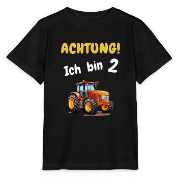 Achtung! Ich bin 2 Traktor Geburtstagsshirt - Stanley/Stella Kinder T-Shirt MINI CREATOR  - Schwarz - Vorne - Mikhail (115cm)